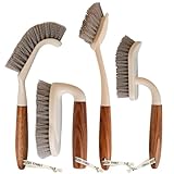 4-Pack Heavy Duty Scrub Brushes Set with Wooden Handles, Triangle & Square Floor Scrubber, Dish Brush, Grout Cleaner for Kitchen, Bathroom, Tile, Carpet & Stubborn Stains Removal