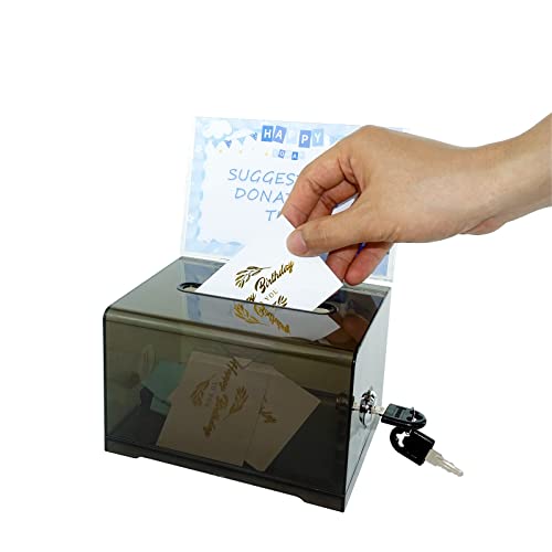 Donation Ballot Box With Lock - Secure Suggestion Box Perfect For Business Cards (6.25" X 4.5" X 4") Black #TOP12