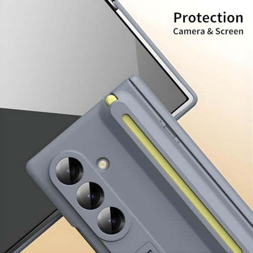 Image of Premium Hybrid Case Compatible with Samsung Galaxy Z Fold 6- S Pen Compatible, Tempered Glass Protector, Built-in Kickstand & Anti-Scratch Comfortable Grip (Gray, Samsung Galaxy Z Fold 6)