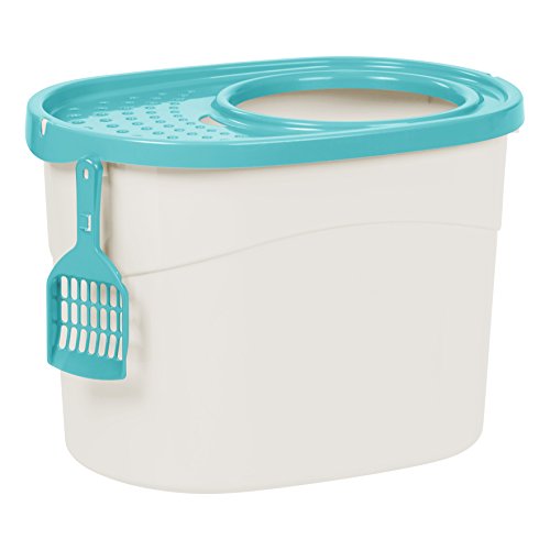 IRIS USA Tecl-20 Top Entry Cat Litter Box With Scoop, White Seafoam, Large