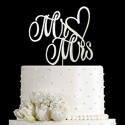 Mr And Mrs Cake Topper, Bride And Groom Sign Wedding, Engagement Cake Toppers Decorations, Double Sided Silver Glitter #TOP1