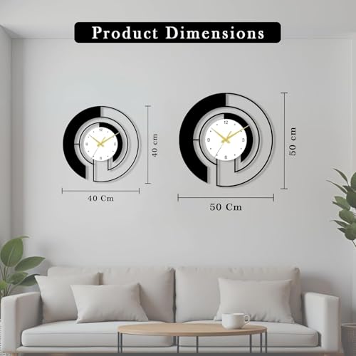 Image of Wall Clock Stylish Metal Analog Wall Clock for Living Room, Bedroom, Office, Kitchen, Home and Hall | Antique Fancy Big Size Modern Wall Watch (Black ST-63, 50 CM)
