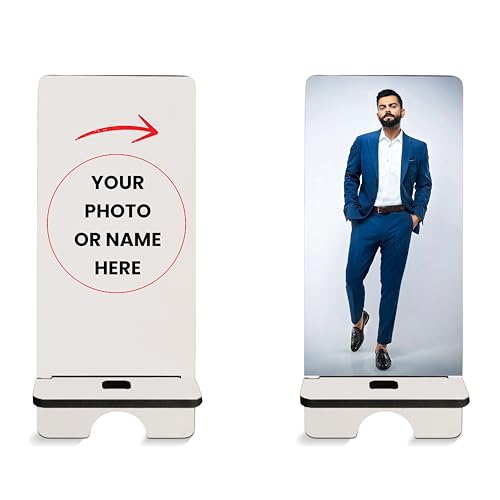 Image of SAVRI Personalized Gifts Wooden Mobile Stand Customized Phone Holder with Photo & Name (3)
