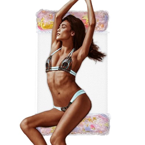 Pool Float for Adult - Glitter Pool Lounger Float | Inflatable Pools Hammock | Strawberry Watermelon Design, Breathable, Foldabl