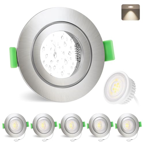 YindaLux 6x Foco empotrable LED 230V IP65 5W Spot LED Medida de taladro 68mm Spot de techo Ultra plano Luz empotrada 4000K Luz neutra GU10 Spots empotrable para Baño Salón, Níquel, No regulable