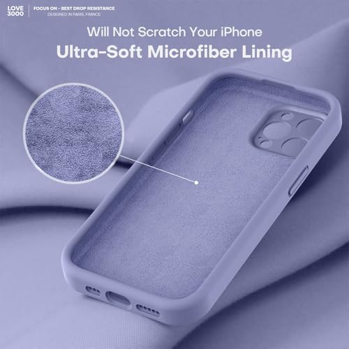 Image of LOVE 3000 Designed for iPhone 14 Pro Case, Premium Silicone with [Soft Anti-Scratch Microfiber Lining] Shockproof Protective Phone Case for Men Women Girls 6.1 inch, Lavender Grey