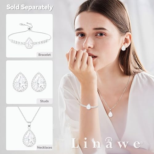 Linawe Crystal Chain Necklace for Women Trendy, Imitation Diamond Pendant, Statement Cubic Zirconia Boho Jewelry Set, 14K Gold/Rose Gold/Silver Birthstone Necklace4