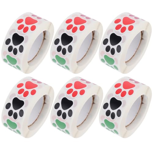 FUNOMOCYA Pegatinas de Huellas de Perro Autoadhesivas 6 Rollos 3000 Unidades Papel Chapado Resistente Etiquetas Infantiles para Recompensas y Decoración en Fiestas Escolares