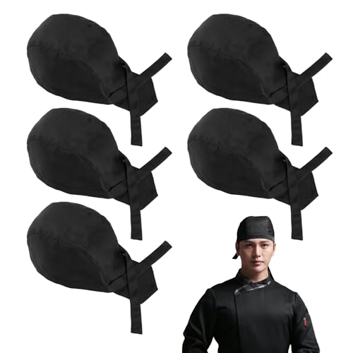 Photo de Lot de 5 bonnets de cuisine pour homme et femme - Bonnet réglable - Long bonnet de service bandana - Bonnet de service de restaurant - Bonnet de chef haut - Bonnet de cuisine pour restauration -