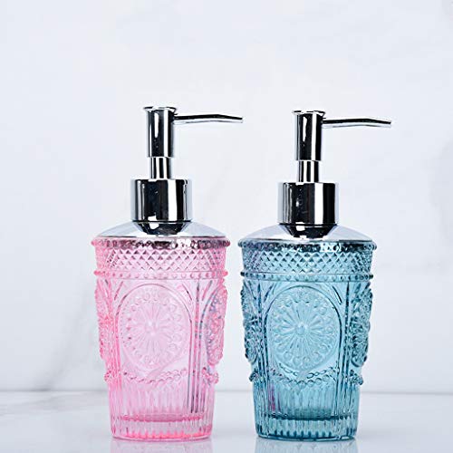 Xinxinchaoshi Lotion Dispenser Glass Soap Dispenser With Chrome Pump, Resuable Empty Glass Hand Sanitizer Bottles, Shampoo Shower Gel Emulsion Dispenser, 8.5 Oz (Color : Blue) #TOP4