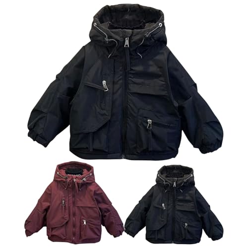 Boys Girls Waterproof Hooded Rain Jacket Teen Zip Up Oversized Raincoat Fall Winter Warm Outdoor Hiking Windbreaker