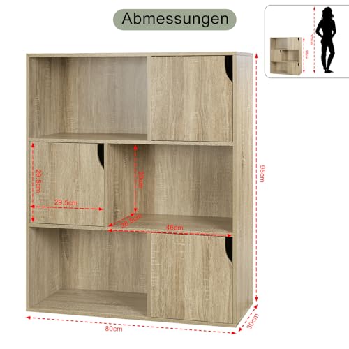 eSituro Bücherregal Standregal mit 3 Türen und 9 Fächern Würfelregal Kinder Büroregal freistehend Aufbewahrungsregal für Wohnzimmer… – Ansicht 3