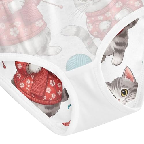 Toddler Girl Briefs, Gray White Cats Red Floral Girls Cotton Underwear, 2–8 Years4