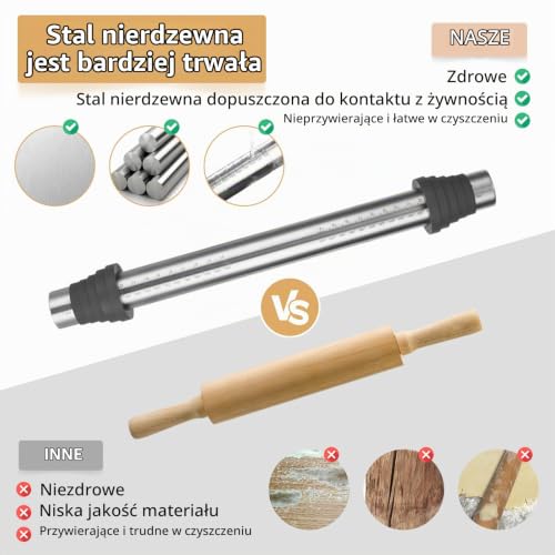 SUPER KITCHEN Regulowany Wałek do Ciasta ze Stali Nierdzewnej 45 cm