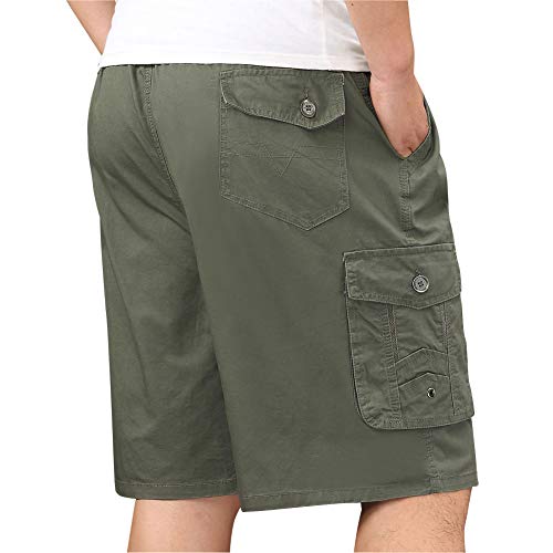 Xinnande Mens Cotton Loose Fit Full Elastic Waist Twill Cargo Short With Drawstring Army Green 42 #TOP1
