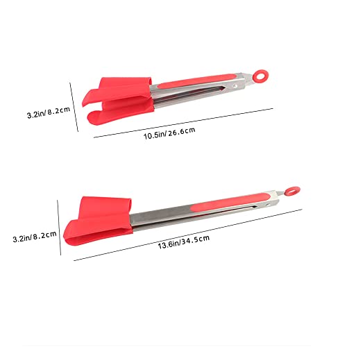 2 In 1 Silicone Spatula Tong 2 Pcs, Rubber Kitchen Non-Stick Bbq Salad Toaster Pasta Cooking Tong Set Heat Resistant, Food-Grade,Bpa Free (Red) #TOP3