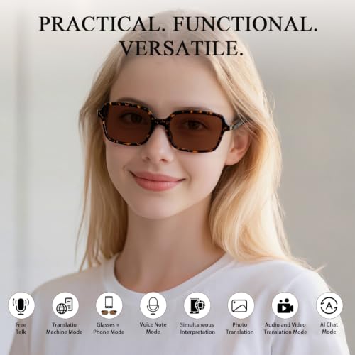 Image of GenXenon Tea Square Sleek Smart Translation Polarized Sunglasses Women