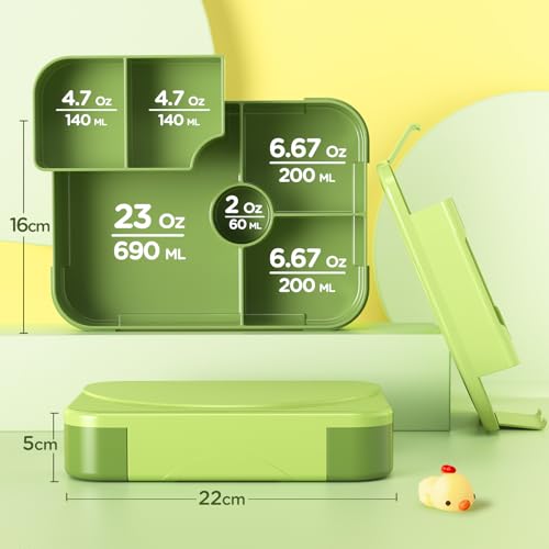 Hometall HT003-GREEN Kids Bento Box Lunch Box - Leakproof Bento Boxes 6 Compartments Portions Lunchbox thumb #4