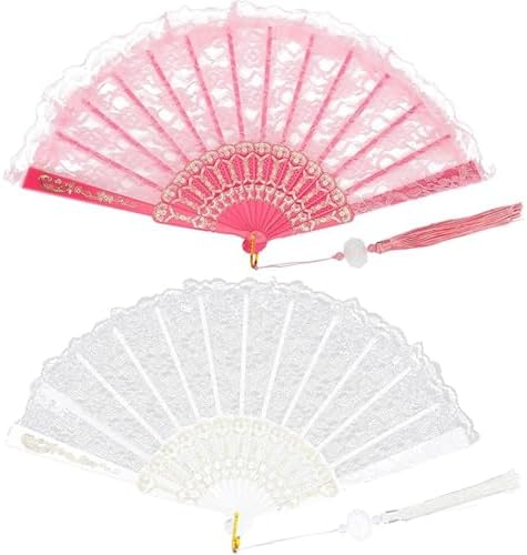2Pcs Elegant Lace Folding Fans with Detachable Tassel for Women, Wedding Party Favors, Costume Accessories, Dance Performances image 5