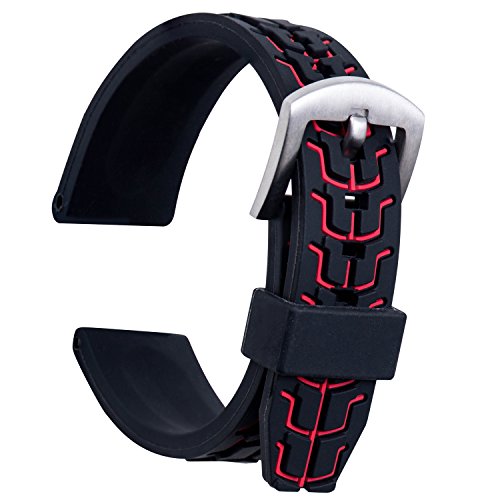 Preisvergleich Produktbild ULLCHRO Unisex Kautschuk Armband mit Gebürstete Edelstahl Silber Schnalle 24mm Rot