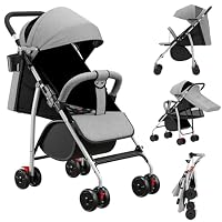 Passeggino A Canna Compatto Ingenious Dalla Nascita A 4 Anni (25 Kg) - Leggero, Maniglia Regolabile, Ruote In Schiuma EVA, Grigio