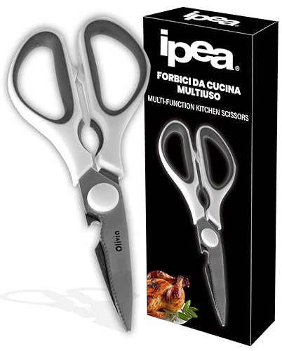 IPEA Forbici da Cucina Multiuso - 20 CM - Forbici Taglio Pollo, Carne, Pesce, Verdura - Multifunzione in Acciaio per Tagliare Pizza e Alimenti - Dotate di Apribottiglie, Cavatappi e Schiaccianoci