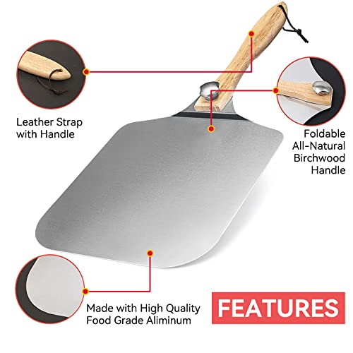 Luvan Aluminum Metal Pizza Peel With Foldable Wooden Handle,12X14 Inch Aluminum Pizza Peel,Pizza Paddle Foldable Pizza Peel Pizza Spatula Paddle Pizza Spatula For Oven,Baking Homemade Pizza Bread #TOP2