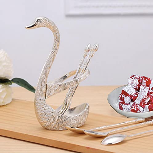 Eid Gift - Swan Spoon Mediterranean-European Style Luxury Cutlery Set with Holder, 7-Piece Silver Flatware