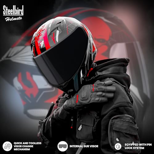 Image of Steelbird SBA-20 Strange ISI Certified Flip-Up Graphic Helmet for Men and Women with Inner Silver Sun Shield