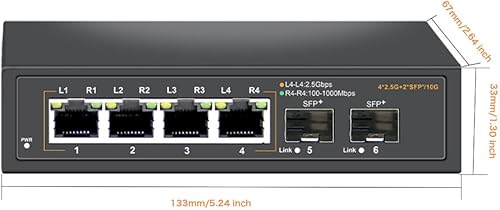 Miniatura 7 de Conmutador Ethernet no administrado de 2,5 G con 4 puertos Base-T de 2,5 G y 2 puertos de enlace ascendente SFP de 10 G, compatible con 10010002500