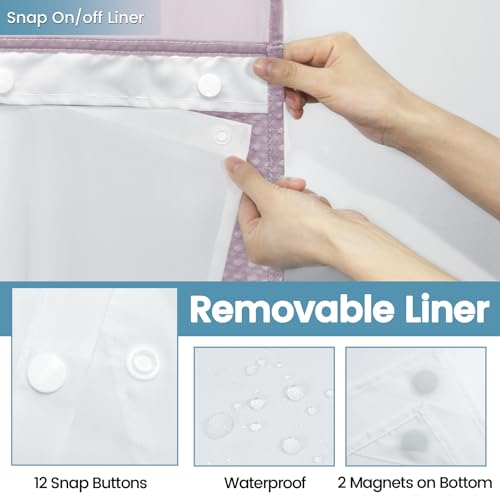 EUTXL Lavender Long No Hook Shower Curtain with Snap in Liner,230GSM Waffle Weave Shower Curtains for Bathroom,71W x 86H by EUTXL - Image 6