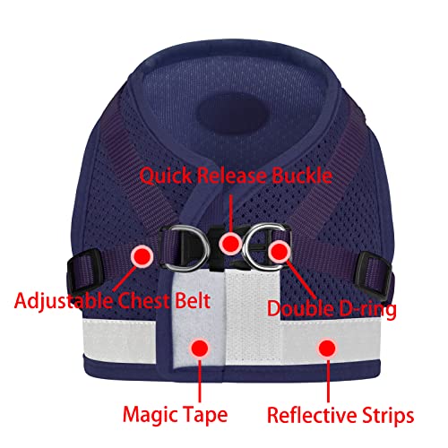 Cat Harness And Puppy Harness With Leash Set, Escape Proof Cat Harness, Adjustable Reflective Soft Mesh Vest Fit Puppy Kitten Outdoor Harness (Navy Blue, Xl, Chest: 18" - 20") #TOP3