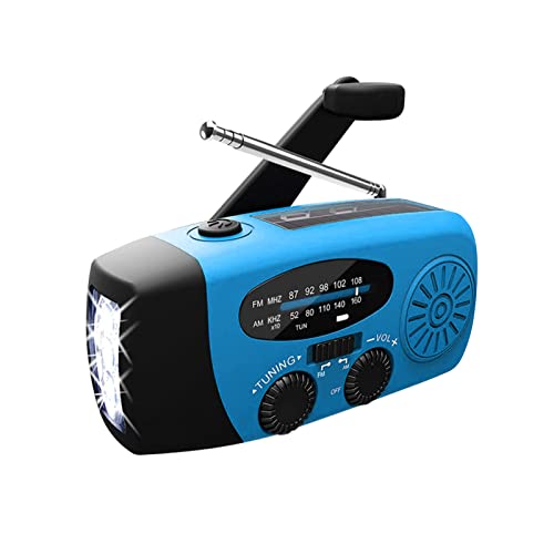 ACAGALA Radio de Emervgencia con Manivela y Carga Solar 1200mAh - Radio Am/FM Portátil, Linterna LED Multifunción, Banco de Energía y Cargador para Móviles - Equipo Esencial para Camping, Senderismo