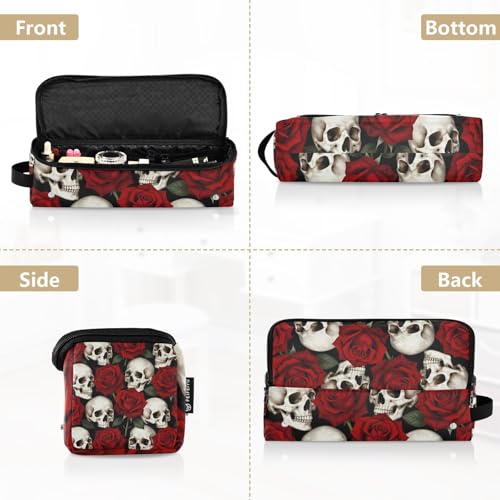 Bolsa de viaje para herramientas de cabello con tapete removible resistente al calor, impermeable, para planchas y rizadores, diseño rosas rojas con calaveras góticas miniatura 5
