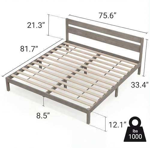 Image of LIFEMENT King Bed Frame with Headboard Classic Wood Platform, Noise Free, Under Bed Storage, No Box Spring Needed, Easy Assembly, Gray