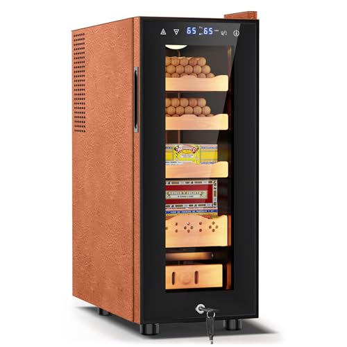 Image of Tylza Leather Trim Cigar Humidor, 35L Cigar Humidor Cabinet with Auto Humidity & Temp Control, 300 Counts, 3 LED Lights, Spanish Cedar Wood, Cigar Humidors with Safety Lock, Gifts for Men