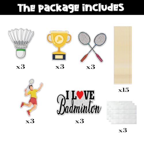 Image of Badminton Table Centerpiece Stick, Badminton Themed Birthday Party Decorations, Trophy-Racket-Medals Set of 15