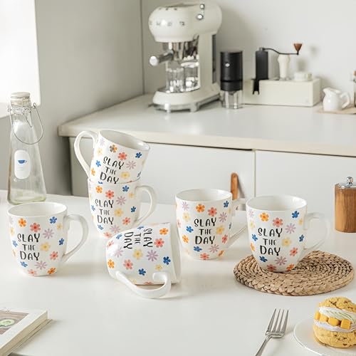 Porcelain Coffee Mugs Set of 6-16oz Stackable Ceramic Cups, Microwave & Dishwasher Safe with Handles for Home, Restaurant, Office, Kitchen, Daily Drinking
