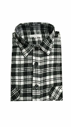Mens New Flannel Brushed Fleece Soft Cotton Lumberjack Check Causal Formal Button Shirt Work Top (as8, Alpha, 5X_l, Regular, Regular, White/Black)