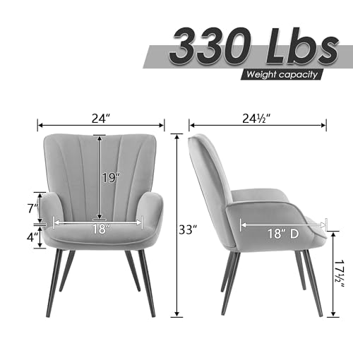 Primezone Velvet Accent Chair Set Of 2 - Mid Century Modern Living Room Chair Upholstered Reading Chair With Metal Legs & Wing Side thumb #2