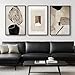 Large Framed Neutral Abstract Wall Art for Living Room, 3 Piece Modern Canvas Prints Paintings Artwork for Walls, Black and Beige Pictures for Living Room Hallway Stair Office Wall Decor 24x36 Inch