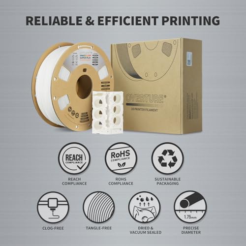 Image of OVERTURE Super PLA+ Filament 1.75mm, Toughness Enhanced PLA Plus, Professional Toughness 3D Printer Filament 1kg (2.2lbs), High Precision + /- 0.02mm (White)