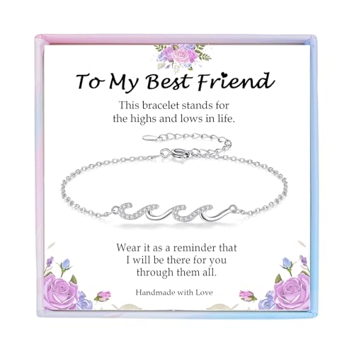 Image of Gifts for Women Christmas Birthday, Silver Wave Bracelets for Woman Mom Wife Grandma Daughter Granddaughter Friend Sister, The Waves of Life We've Through Together Mothers Day Graduation Gift