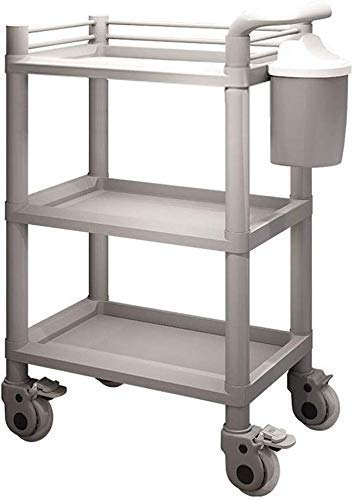 Carro industrial multifuncional, moderno carrito de herramientas de 3 niveles con asa, cubo de suciedad, carrito de salón de belleza ABS con rueda de freno, carga de 100 kg, 98 cm de altura