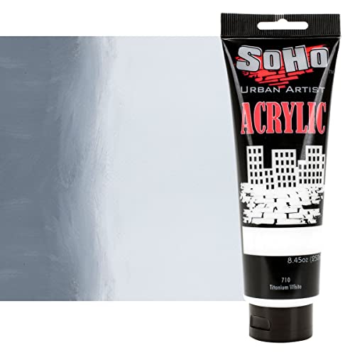 SoHo Urban Artist Heavy Body Acrylic Paints - Artist Grade Highly Pigmented Heavy Body Paints for Canvas, Wood, Ceramics, & More! - 250 ml Tube - Titanium White