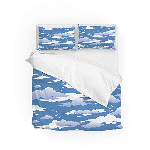 Juego de edredón de poliéster fino de 3 piezas diseño cielo azul para cama doble 2