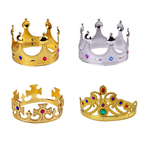 STOBOK Kids Party Crown- 1Pc Golden Cross Crown, 1Pc Golden Queen Crown, 1Pc Golden King Crown, 1Pc Silver King Crown
