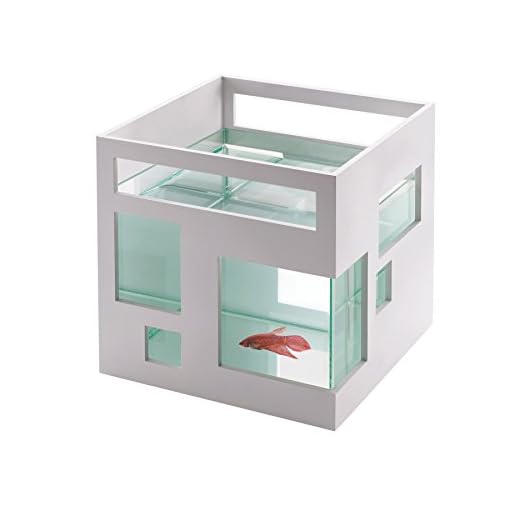 Umbra 460410-660 FishHotel Unique Glass 2 Gallons Mini Aquarium Tank Bowl for Goldfish Betta Glofish and Small Fish perfect as Home Business Birthday Gift Ideas, White
