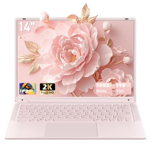Image of 14 inch Pink Laptop, 16GB DDR4 RAM 1TB, N150 CPU for Business Work Students | Win 11 Pro, 2K FHD IPS Screen, Fingerprint Reader, Type-C, WiFi 5, Bluetooth 5.0, 6000mAh Battery