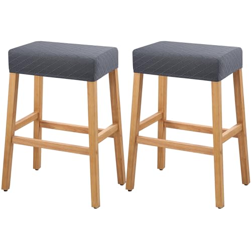 Image of YISUN Stool Covers Rectangle - 2 Pack Stretch Waterproof Saddle Seat Cover Counter Bar Stools Bar Chairs Covers Kitchen Island Chairs Cushion Protector